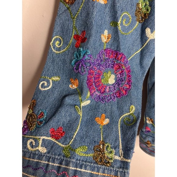 The Quacker Factory Women's Medium Chambray Beaded Embroidered Shirt New - Picture 9 of 16
